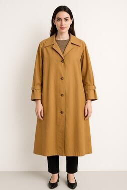 Geoffrey Beene 70s Tan Cotton Trench Coat, Houndstooth Lining, Minimalist 14